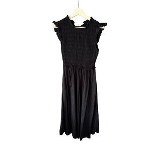 Gap Black Smocked Midi Dress Sleeveless XS Petite Summer Casual Whimsygoth